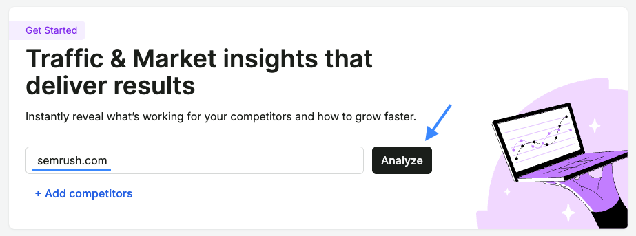 "semrush.com" entered into Traffic & Market Toolkit