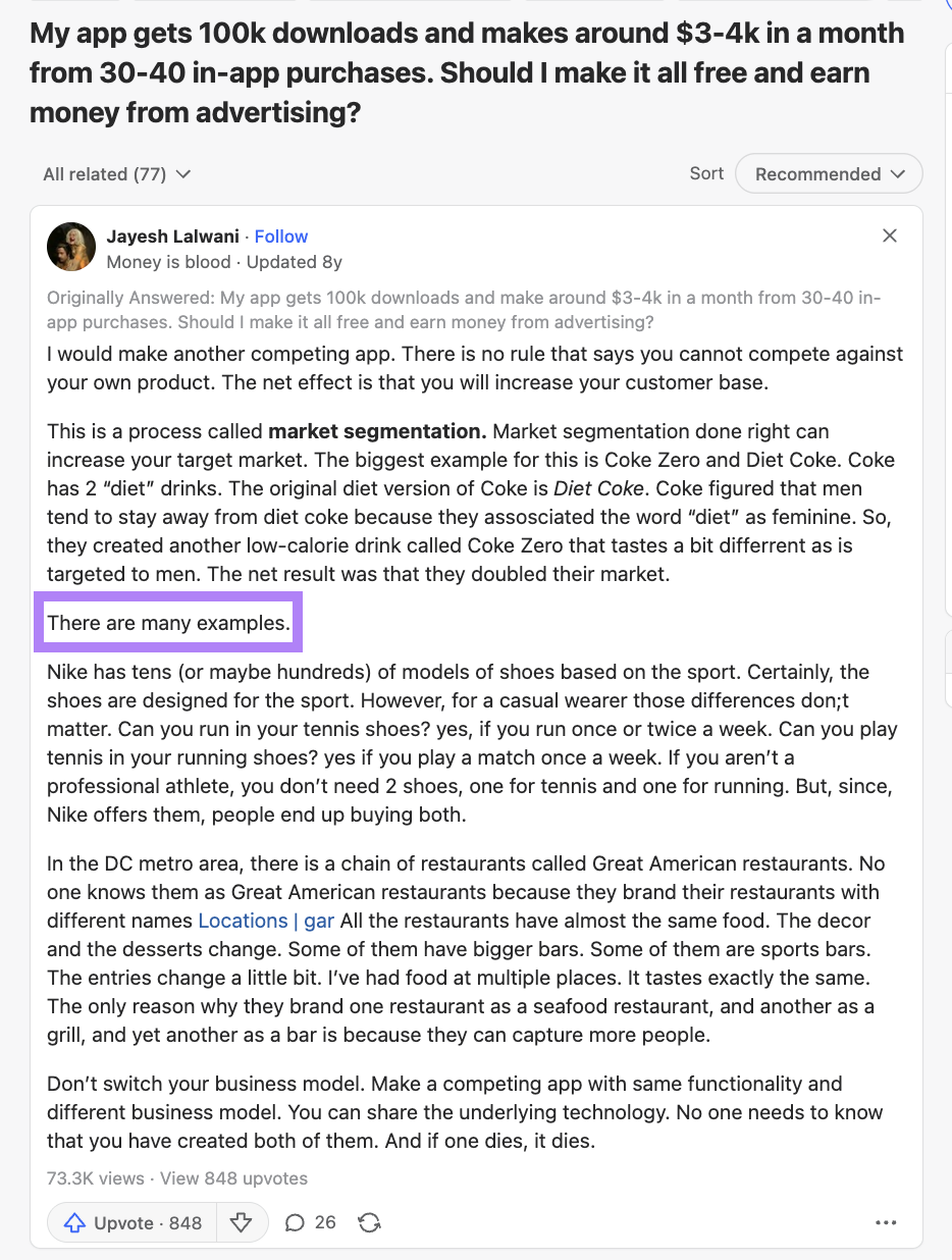 Effective Quora response example